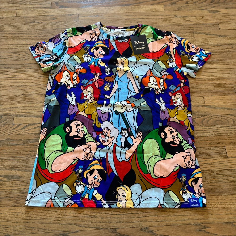 Disney Cakeworthy Pinocchio All Over Print T-Shirt Medium NWT Blue Fairy